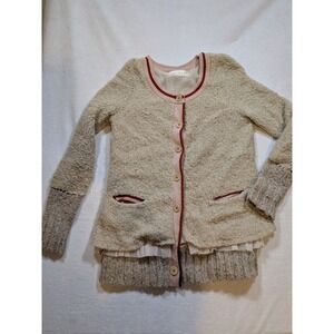 Anthropologie Charlie‎ & Robin Women Beige  Knit Button Front Cardigan Sweater M